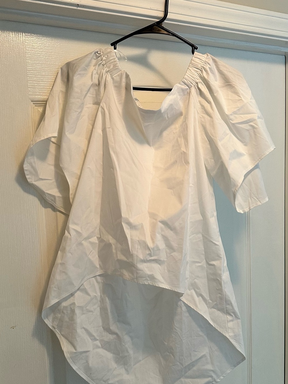 New York & Company White Peasant Blouse with High-Low Hem
